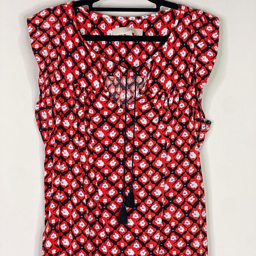 LOFT Amaryllis Tassel Floral Shirt Dress Women's Size Small - Picture 5 of 9